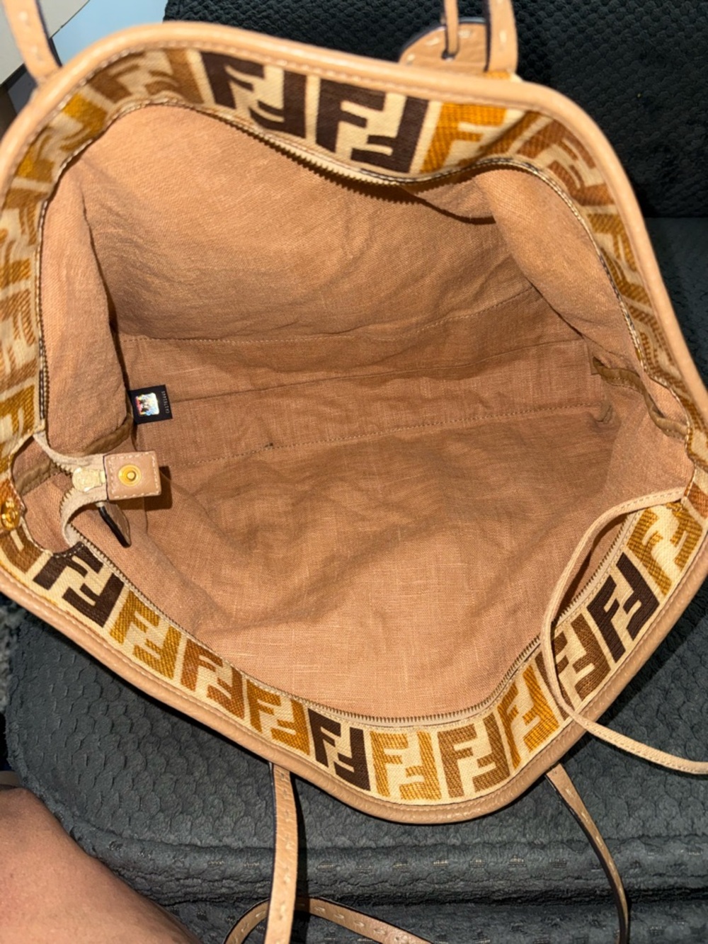 Fendi Tan & Brown FF Logo Tote Bag - Picture 10 of 16